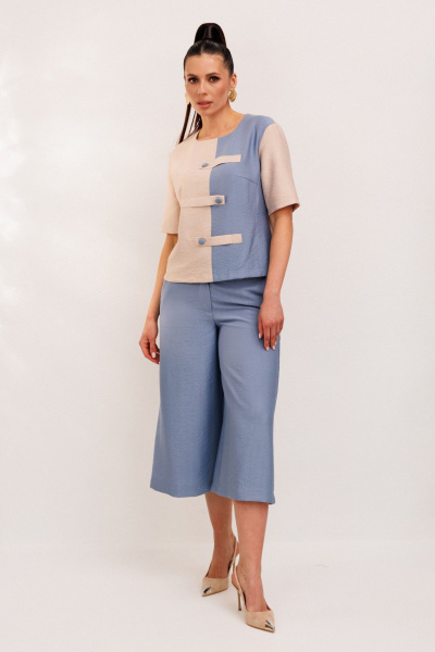 Блуза, брюки Galean Style 1007 голубой-бежевый - фото 16