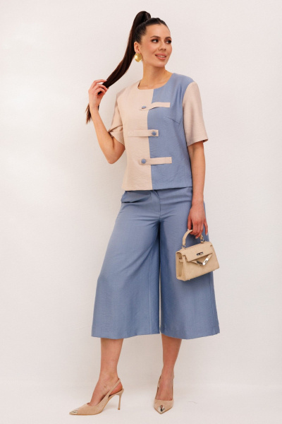 Блуза, брюки Galean Style 1007 голубой-бежевый - фото 14