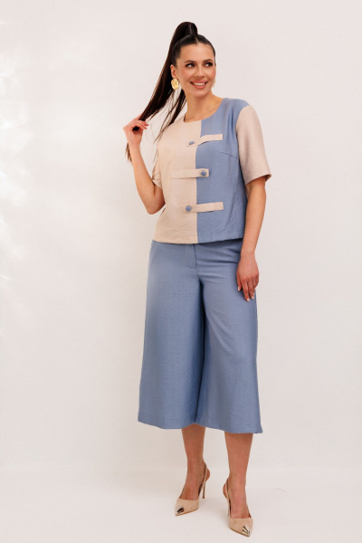 Блуза, брюки Galean Style 1007 голубой-бежевый - фото 11