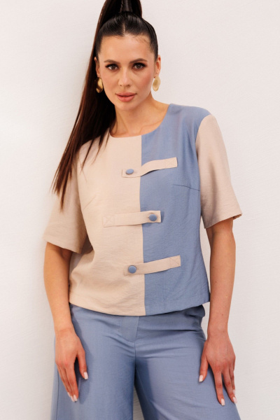 Блуза, брюки Galean Style 1007 голубой-бежевый - фото 8