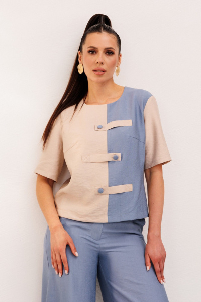 Блуза, брюки Galean Style 1007 голубой-бежевый - фото 7