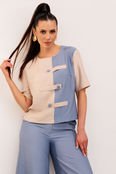 Блуза, брюки Galean Style 1007 голубой-бежевый - фото 6