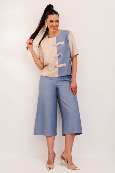 Блуза, брюки Galean Style 1007 голубой-бежевый - фото 5