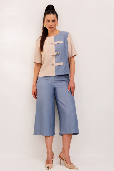 Блуза, брюки Galean Style 1007 голубой-бежевый - фото 4