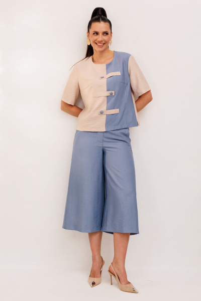 Блуза, брюки Galean Style 1007 голубой-бежевый - фото 2