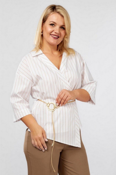 Блуза, брюки Милора-стиль 1340 белый+какао - фото 2