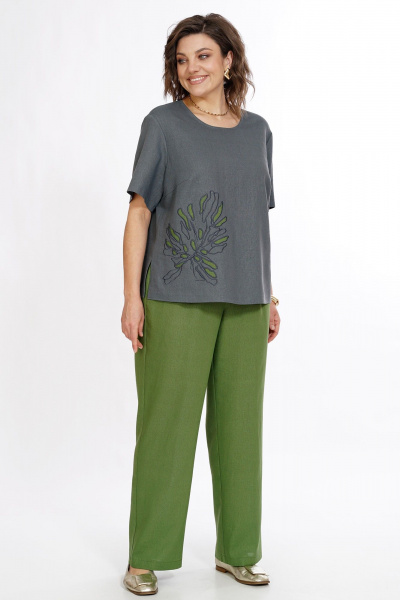Блуза, брюки Alani Collection 2522 серый-зеленый - фото 4