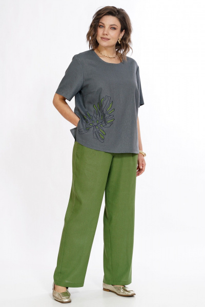 Блуза, брюки Alani Collection 2522 серый-зеленый - фото 2