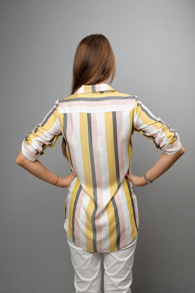 Летняя туника-рубашка с патой и разрезами Mita ЖМ933 желто-серо-розовая_полоска - фото 3