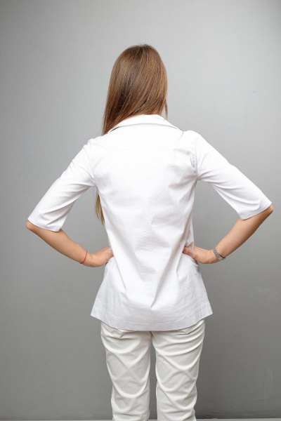 Прямая блуза для девочки с рельефами и пуговицами Mita ЖМ999 белый - фото 4