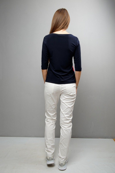 Блуза прямого силуэта с фигурной горловиной и рукавом ¾ Mita ЖМ1048 черно-красный-белый - фото 3