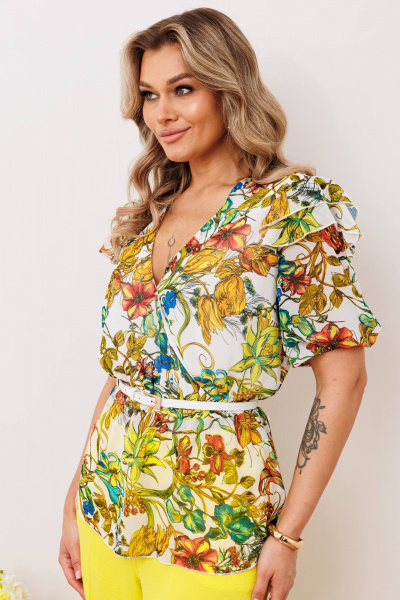 Блуза, брюки Мода Юрс 26-2904 зеленый_цветы - фото 3