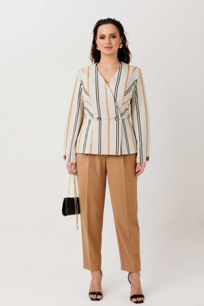 Брюки, жакет Mislana 1303 беж-полоска/горчичный - фото 7