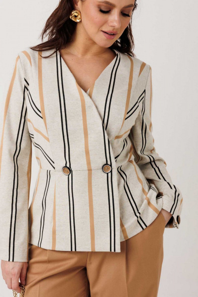 Брюки, жакет Mislana 1303 беж-полоска/горчичный - фото 4