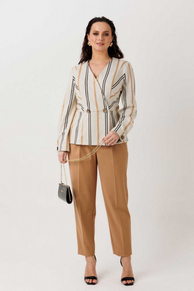 Брюки, жакет Mislana 1303 беж-полоска/горчичный - фото 1