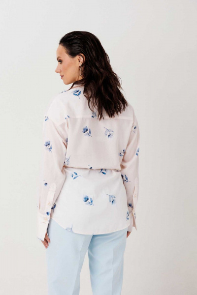 Блуза Mislana 1308 кремово-розовый-голубые-цветы - фото 7