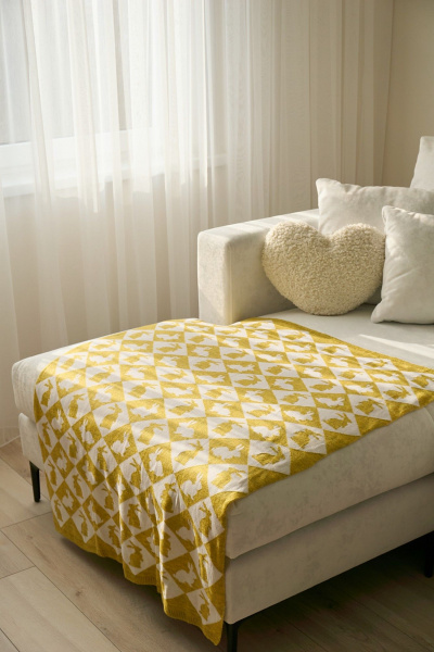 Плед Belange 3551 бело-горчичный - фото 1