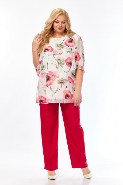 Блуза, брюки Элль-стиль 2465 белый_красный - фото 11