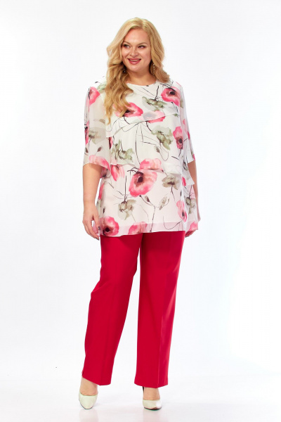 Блуза, брюки Элль-стиль 2465 белый_красный - фото 10