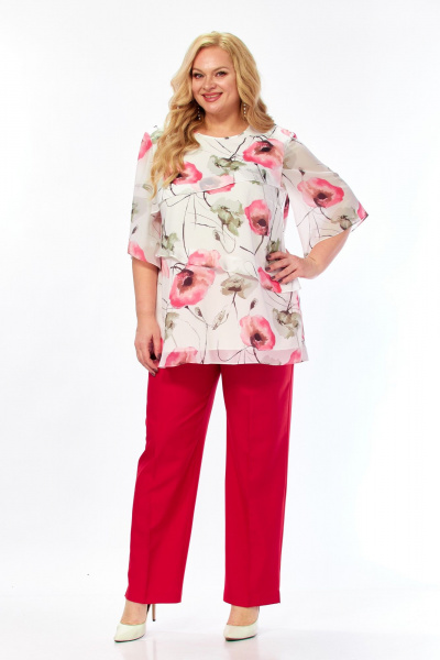 Блуза, брюки Элль-стиль 2465 белый_красный - фото 9