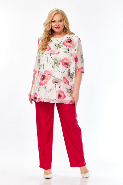 Блуза, брюки Элль-стиль 2465 белый_красный - фото 8