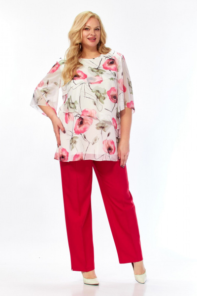 Блуза, брюки Элль-стиль 2465 белый_красный - фото 6