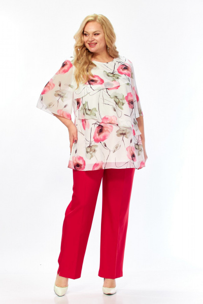 Блуза, брюки Элль-стиль 2465 белый_красный - фото 5