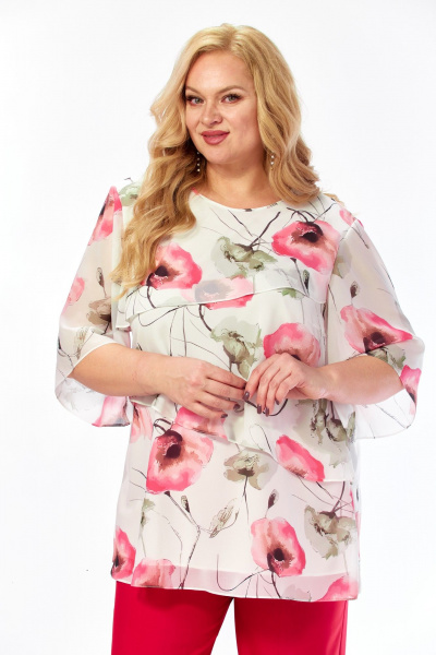 Блуза Элль-стиль 2465а белый_красные_маки - фото 12