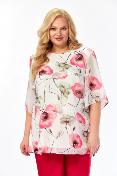 Блуза Элль-стиль 2465а белый_красные_маки - фото 10