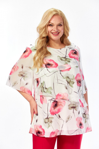 Блуза Элль-стиль 2465а белый_красные_маки - фото 9