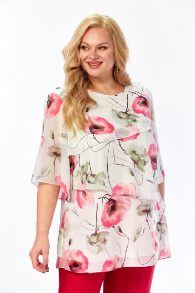 Блуза Элль-стиль 2465а белый_красные_маки - фото 8