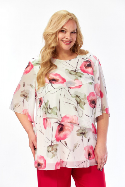 Блуза Элль-стиль 2465а белый_красные_маки - фото 7