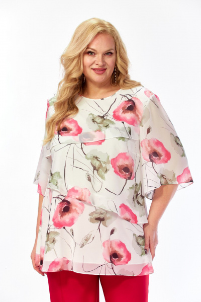 Блуза Элль-стиль 2465а белый_красные_маки - фото 6