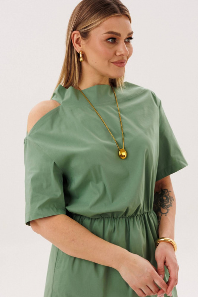 Миди платье из хлопка с ассиметричной горловиной Fantazia Mod 4471 - фото 5