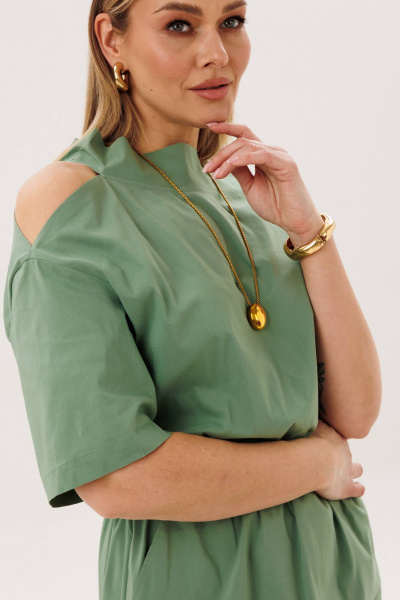 Миди платье из хлопка с ассиметричной горловиной Fantazia Mod 4471 - фото 4