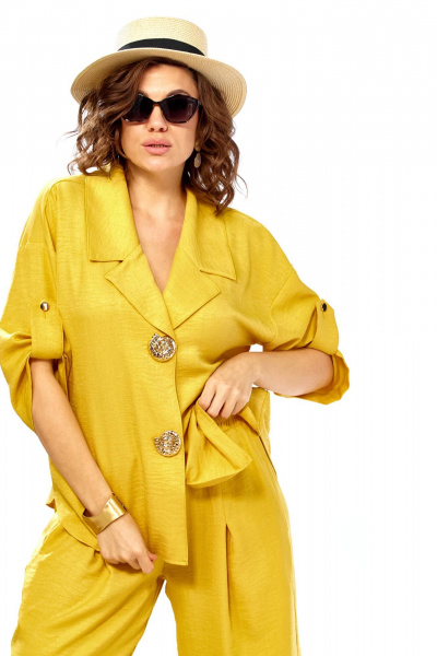 Брюки, жакет Ольга Стиль С-1013 горчица - фото 8
