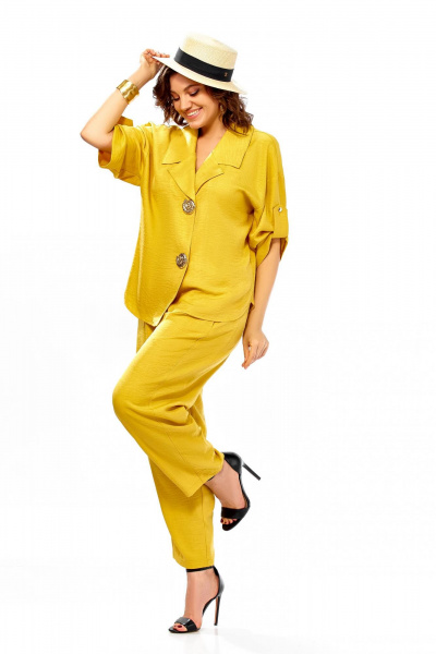 Брюки, жакет Ольга Стиль С-1013 горчица - фото 4