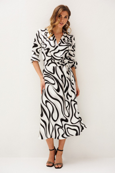 Платье Ларс Стиль 1212/1 молочный_ серо-черный - фото 3