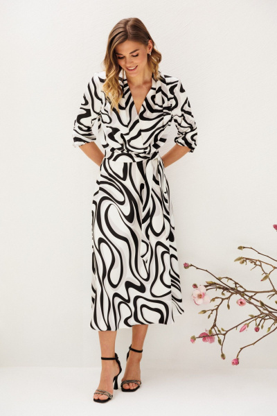 Платье Ларс Стиль 1212/1 молочный_ серо-черный - фото 2