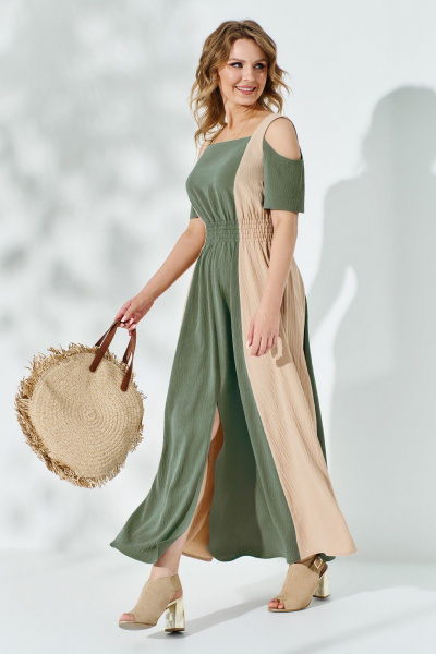 Платье Euromoda 520 беж/хаки - фото 1