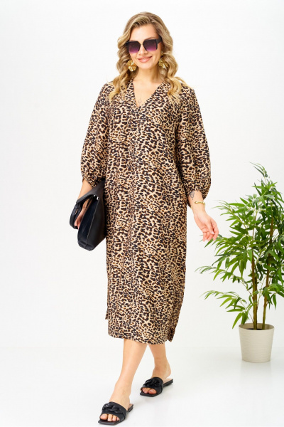 Платье AVA fashion М-191 коричневый-бежевый - фото 2