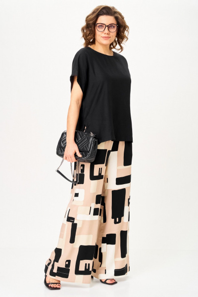 Блуза, брюки Michel chic 1384 песочно-черный_графика - фото 4