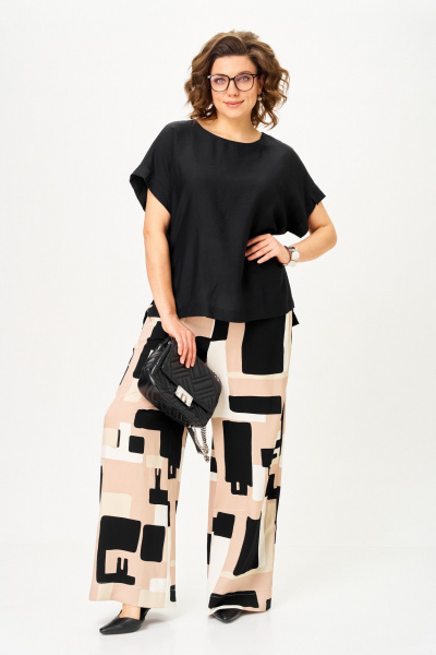 Блуза, брюки Michel chic 1384 песочно-черный_графика - фото 1