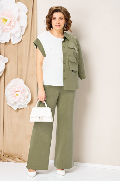 Блуза, брюки, жакет VOLNA 1463 олива - фото 2