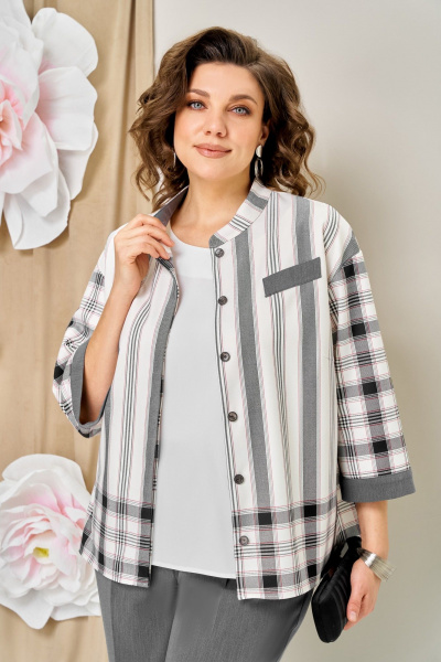 Блуза, брюки, жакет VOLNA 1465 серо-белый - фото 6