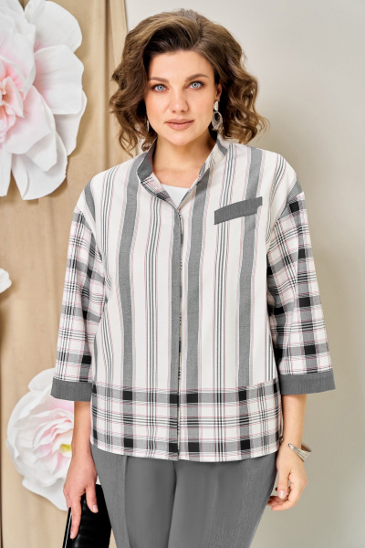 Блуза, брюки, жакет VOLNA 1465 серо-белый - фото 5