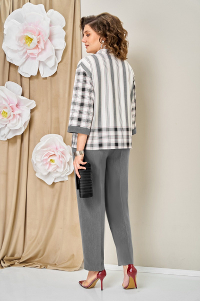 Блуза, брюки, жакет VOLNA 1465 серо-белый - фото 7