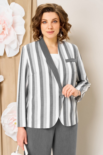 Блуза, брюки, жакет VOLNA 1466 серо-белый - фото 2