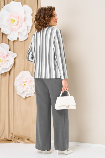 Блуза, брюки, жакет VOLNA 1466 серо-белый - фото 6