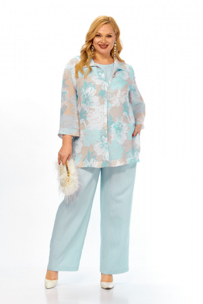 Блуза, брюки, топ Элль-стиль 2466 голубой_принт_цветы - фото 21